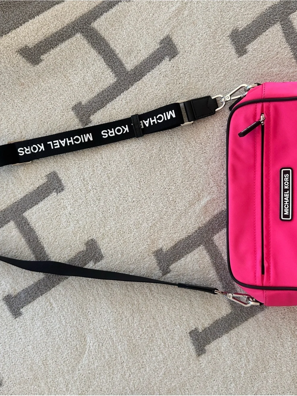 Michael Kors Hot Pink and Black Crossbody Camera Bag